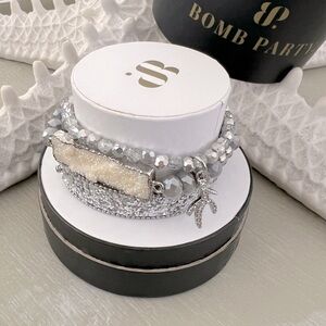 NWT Bomb Party Bracelets White and Silver Snow Angel Dreams RPB 4456